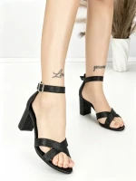 Sandale Dama cu Toc Gros BE-6055 BLACK | BEUE SHOES