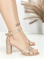 Sandale Dama cu Toc Gros BE-6055 CHAMPAGNE | BEUE SHOES