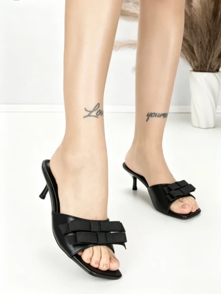 Papuci Dama cu Toc Subtire BE-651 BLACK | BEUE SHOES