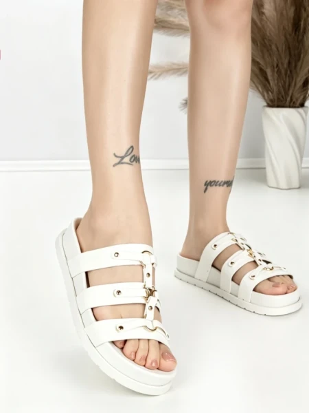Papuci Dama cu Talpa Joasa BE-106 WHITE | BEUE SHOES