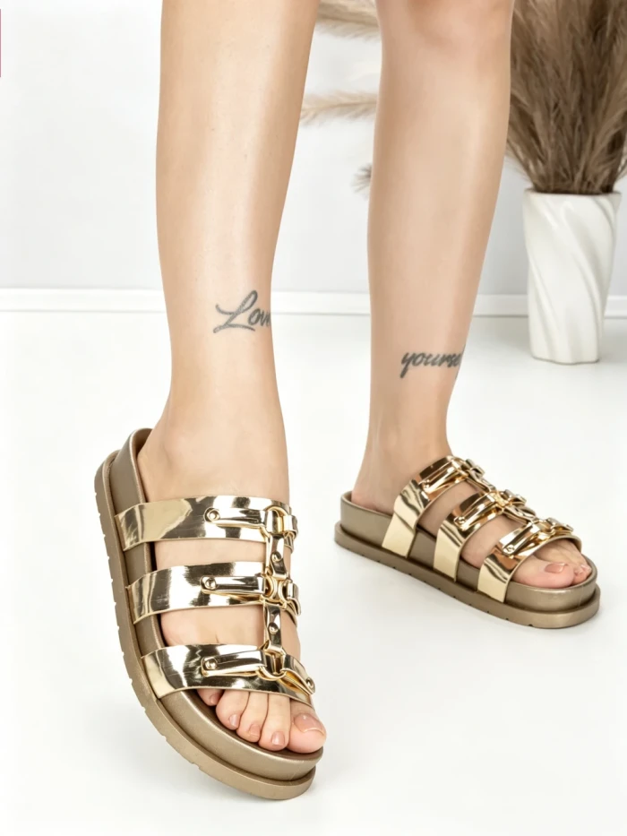 Papuci Dama cu Talpa Joasa BE-106 GOLD | BEUE SHOES