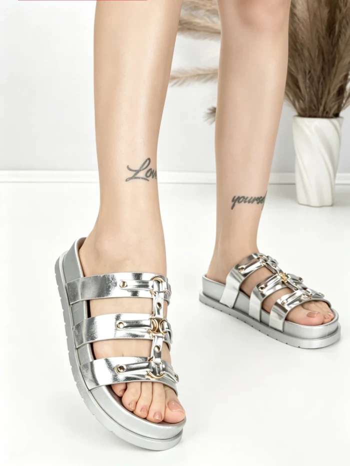 Papuci Dama cu Talpa Joasa BE-106 SILVER | BEUE SHOES