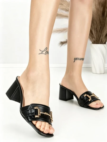 Papuci Dama cu Toc K-8080 BLACK | BEUE SHOES