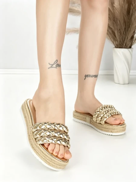Papuci Dama cu Talpa Joasa BE-6073 GOLD | BEUE SHOES