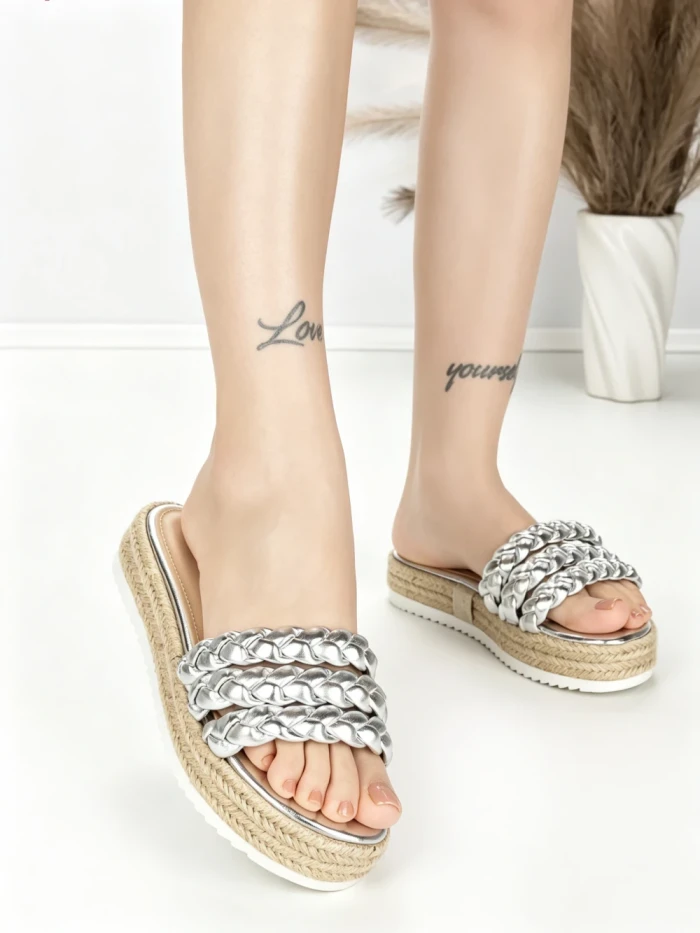Papuci Dama cu Talpa Joasa BE-6073 SILVER | BEUE SHOES