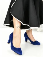 Pantofi cu Toc Gros J-89 DARK BLUE | CHERIE