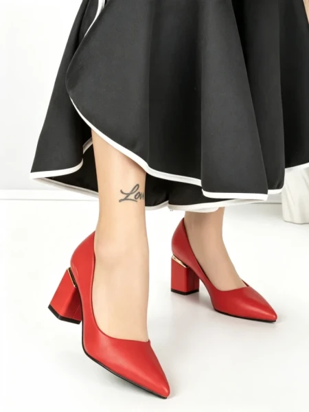 Pantofi cu Toc Gros J-221 RED | CHERIE