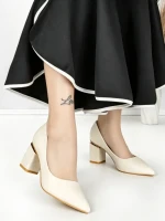 Pantofi cu Toc Gros J-221 BEIGE | CHERIE