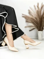 Pantofi cu Toc Gros J-221 BEIGE | CHERIE