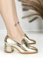 Pantofi cu Toc Gros L72168E GOLD | ABLOOM
