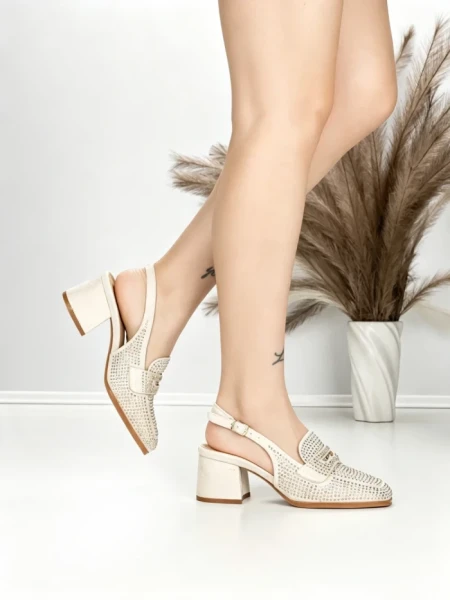 Pantofi cu Toc Gros L8576G BEIGE | ABLOOM