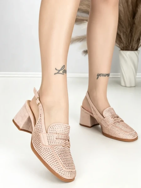 Pantofi cu Toc Gros L8576G PINK | ABLOOM