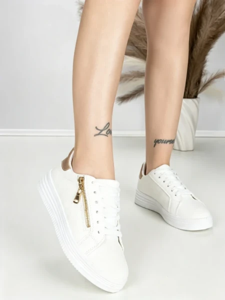 Sneakers Dama BK-56-7 WHITE-CHAMPAGNE | ABLOOM