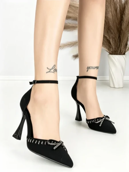 Sandale Dama cu Toc Subtire 6DC8 BLACK-GUNCOLOR | MEI
