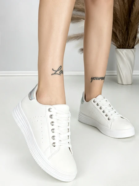 Sneakers Dama BK-52-6 Alb-Argintiu | Abloom » MeiMei.Ro