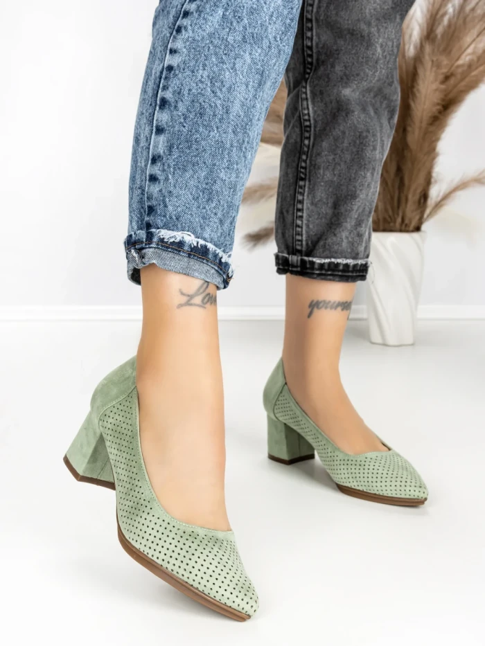 Pantofi cu Toc Gros JM881 GREEN | ANNALISE