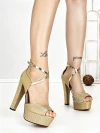 Sandale Dama cu Toc Gros si Platforma SQ-51 Auriu | Cherie