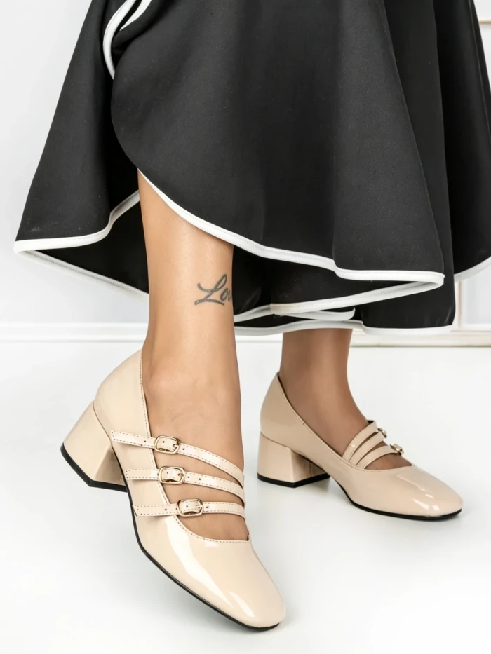 Pantofi cu Toc mic 77-557 BEIGE | CM