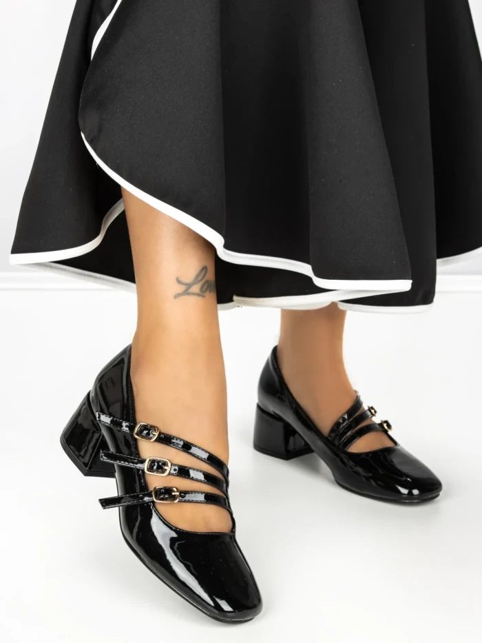 Pantofi cu Toc mic 77-557 BLACK | CM