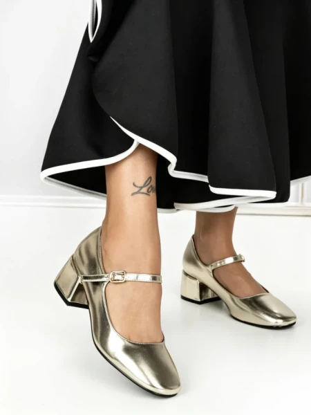 Pantofi cu Toc mic 77-554 GOLD | CM