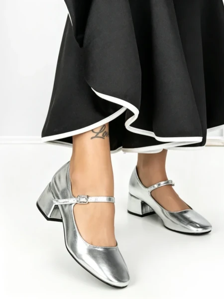 Pantofi cu Toc mic 77-554 SILVER | CM