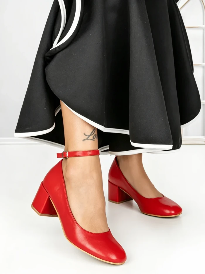 Pantofi cu Toc mic 77-559 RED | CM