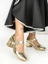 Pantofi cu Toc Gros 77-558 GOLD | CM