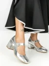 Pantofi cu Toc Gros 77-558 SILVER | CM