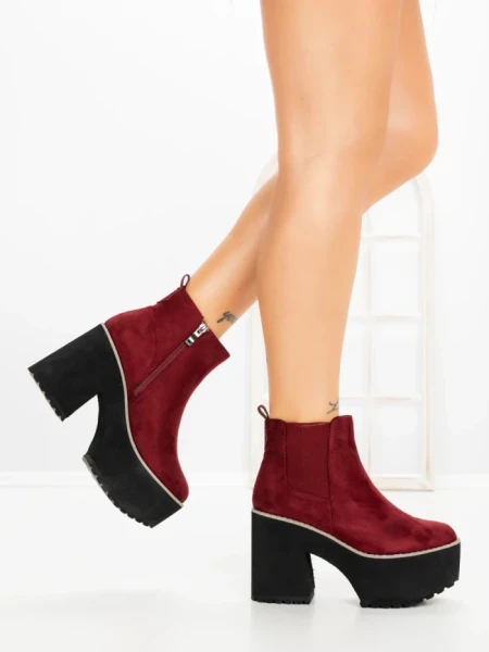 Botine cu Toc Gros 8605B BURDEOS | STEPS HIGHER