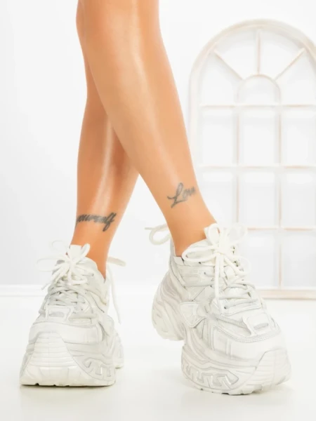 Pantofi Sport Dama cu Platforma 6668-3 WHITE | MEI