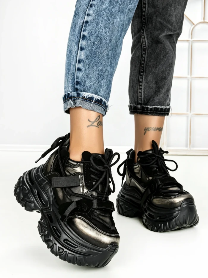 Pantofi Sport Dama cu Platforma 7917-278 BLACK | MEI