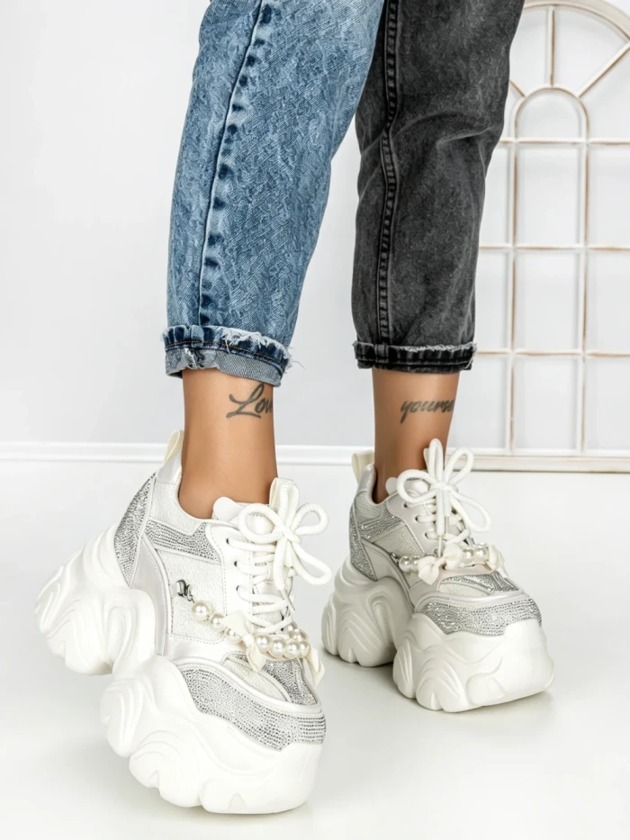 Pantofi Sport Dama cu Platforma 569-18 WHITE | MEI