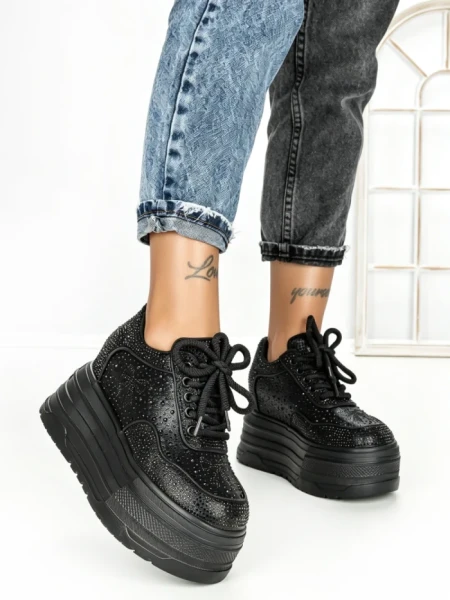 Pantofi Sport Dama cu Platforma 6520 BLACK | MEI