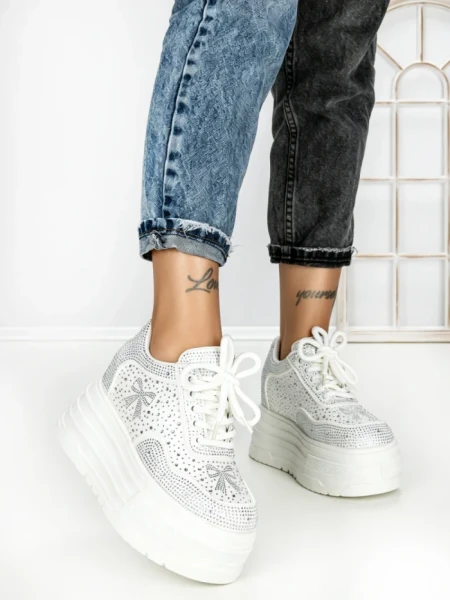 Pantofi Sport Dama cu Platforma 6520 WHITE | MEI