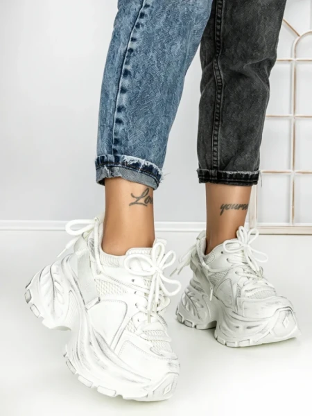 Pantofi Sport Dama cu Platforma 3605-13 WHITE | MEI