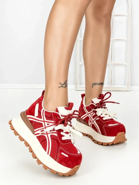 Pantofi Sport Dama din piele naturala 3651 RED | PANTOFUL