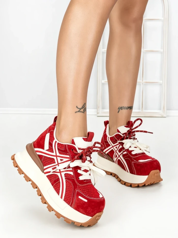 Pantofi Sport Dama din piele naturala 3651 RED | PANTOFUL