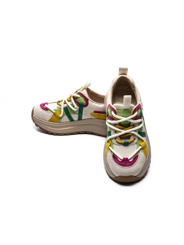 Pantofi Sport Dama din piele naturala HW9256-1 CREAM-GREEN | FRANCO GERARDO