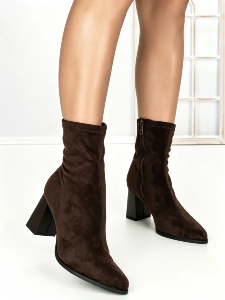 Botine cu Toc Gros 6GS11 DARK BROWN | MEI