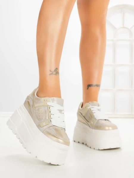 Pantofi Sport Dama cu Platforma 6208-9 CHAMPAGNE | MEI