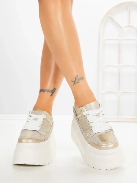 Pantofi Sport Dama cu Platforma 6208-9 CHAMPAGNE | MEI