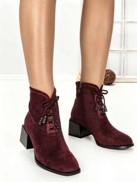 Botine cu Toc Gros 6AH30 WINERED | MEI