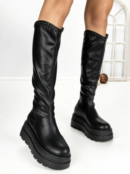 Cizme Dama cu Platforma 68WL25 BLACK | MEI