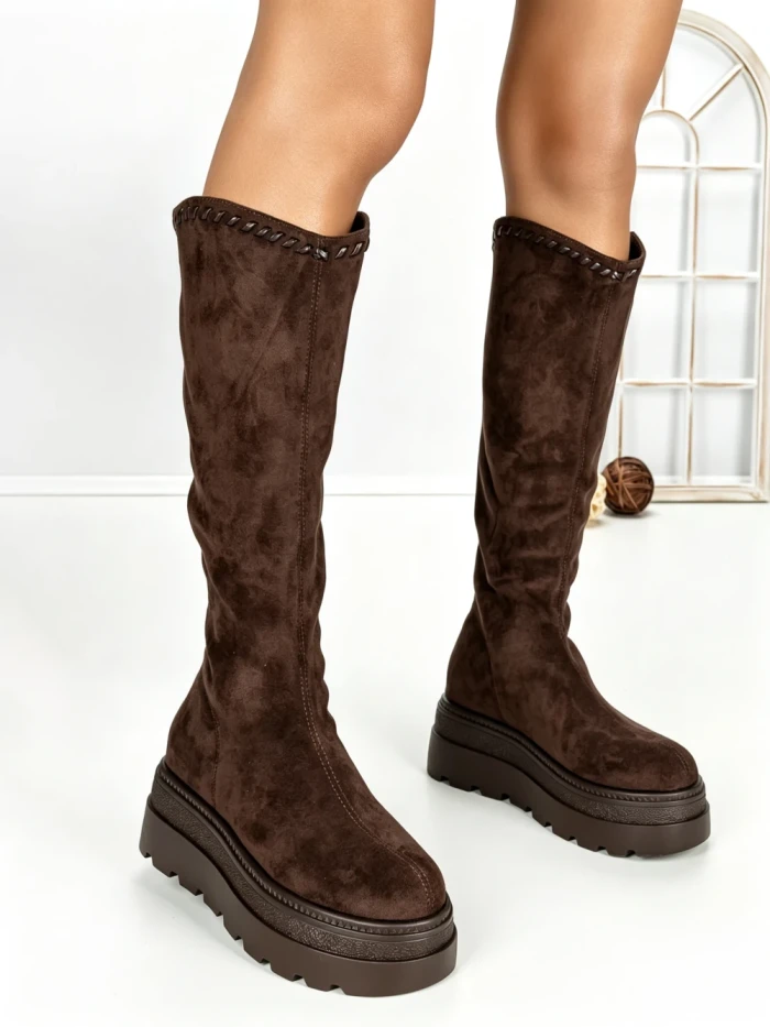 Cizme Dama cu Platforma 68WL25 DARK BROWN | MEI