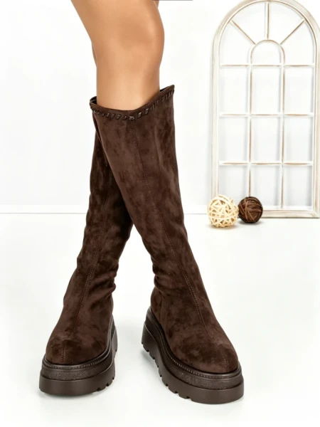 Cizme Dama cu Platforma 68WL25 DARK BROWN | MEI