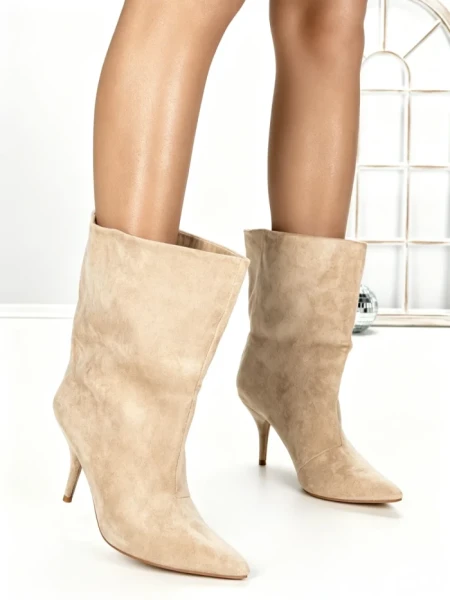 Botine cu Toc Subtire 6XKK3 BEIGE | MEI