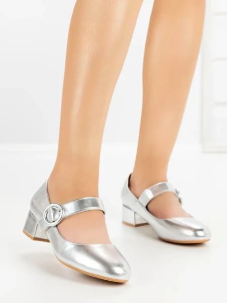 Pantofi cu Toc mic 77-448 SILVER | CM