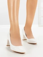 Pantofi cu Toc Gros 77-426 WHITE | CM