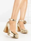Pantofi cu Toc Gros si Platforma 8245 GOLD | CM