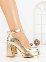 Pantofi cu Toc Gros si Platforma 8245 GOLD | CM